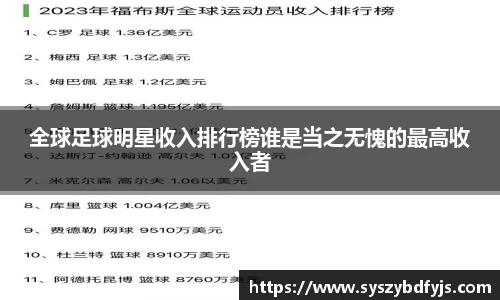 全球足球明星收入排行榜谁是当之无愧的最高收入者